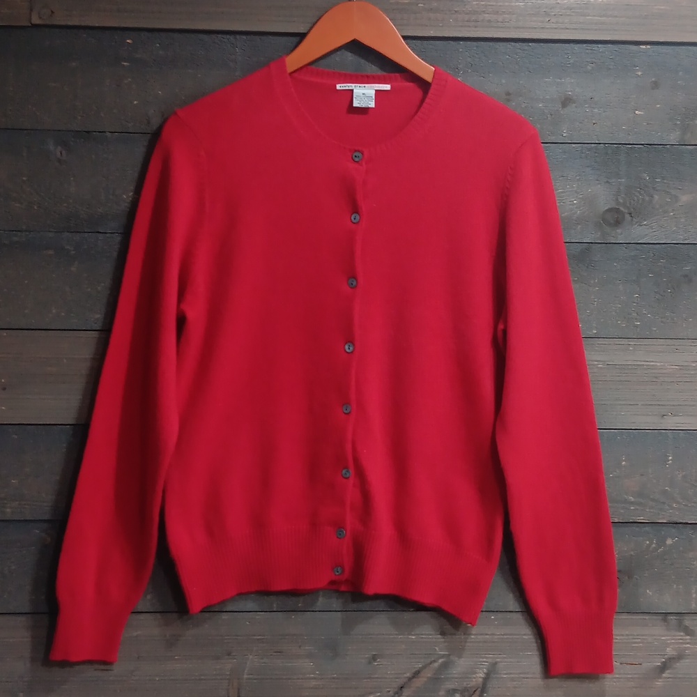Cashmere Red Button-Up Women's Cardigan - Picture 2 of 5